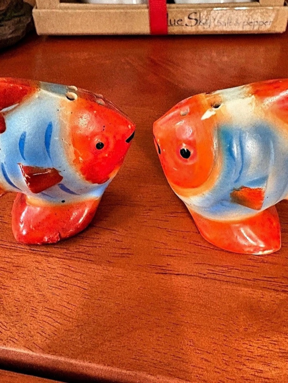 Blue Sky Clayworks Kissing Fish Salt and Pepper Shakers Ceramic Figurines Set of